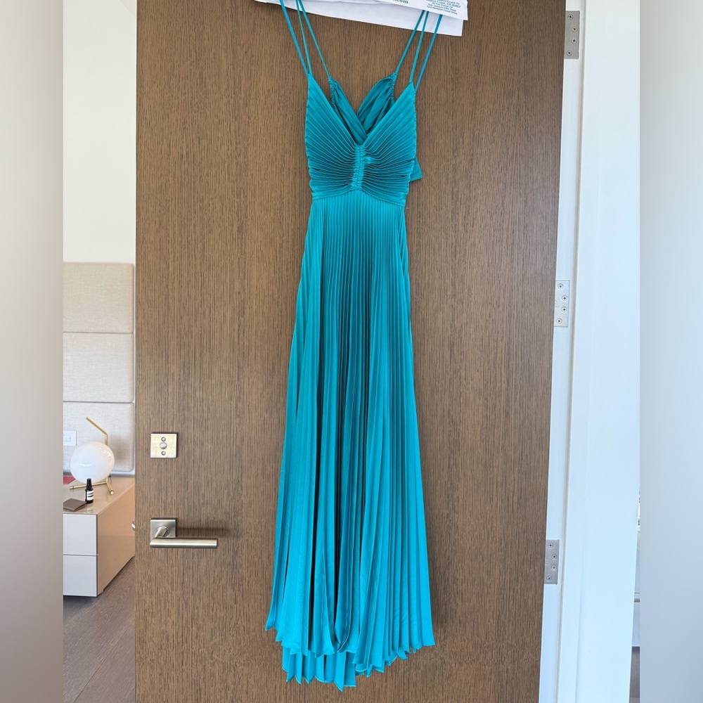 ALC Pleated Midi Teal Evening Gown